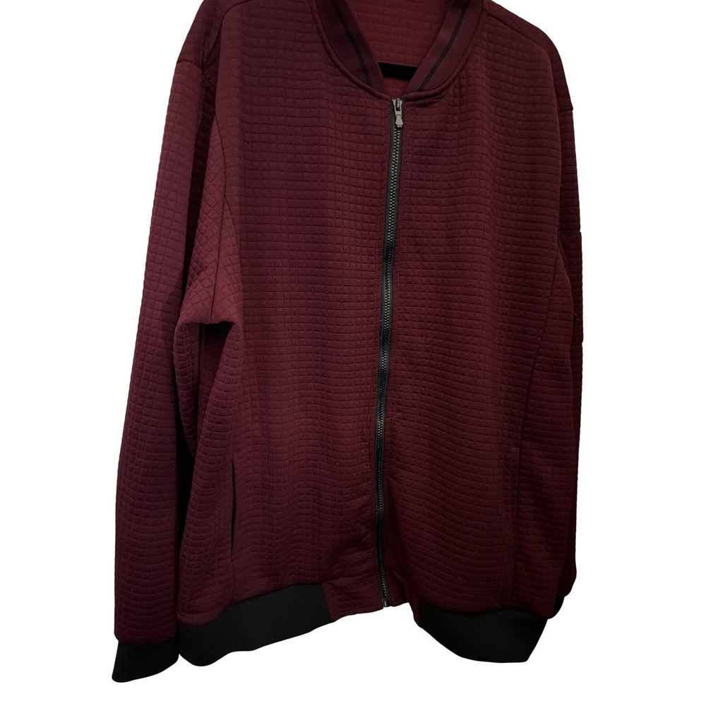 Mens Burgundy Quilted Grid Bomber Jacket Full Zip Sleeve Pocket XXXL - Picture 5 of 12